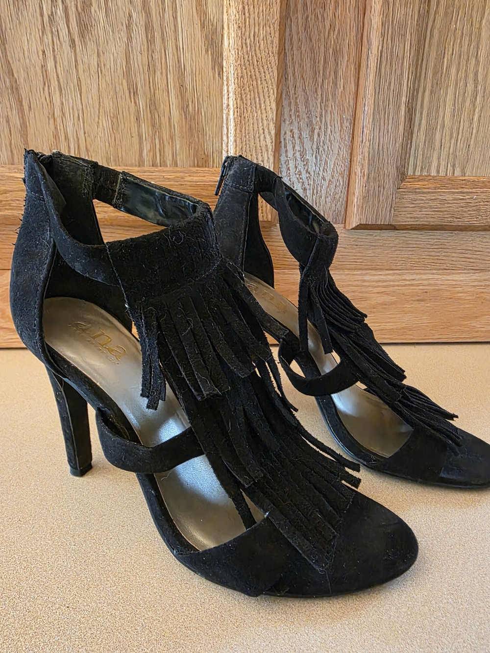 a.n.a Black Suede Fringe Stiletto Heels for Women
